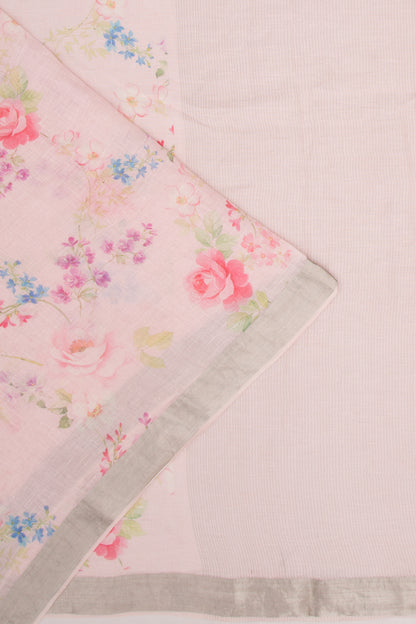 Linen Floral Printed Baby Pink Saree