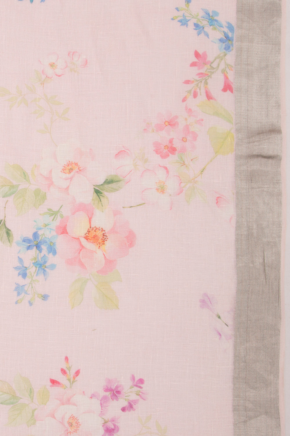 Linen Floral Printed Baby Pink Saree