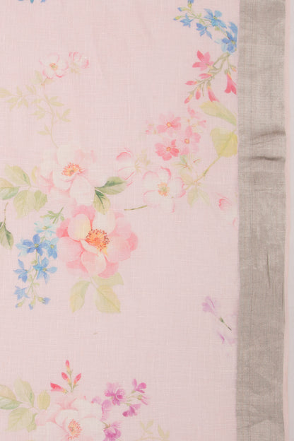 Linen Floral Printed Baby Pink Saree