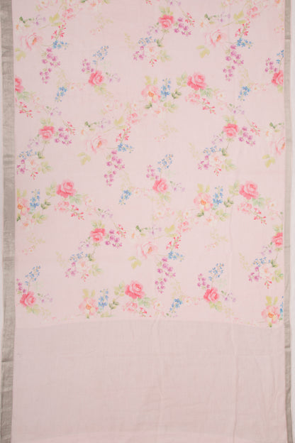Linen Floral Printed Baby Pink Saree