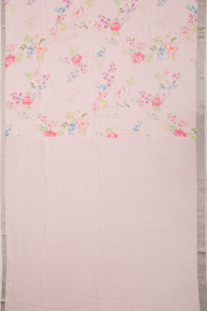 Linen Floral Printed Baby Pink Saree
