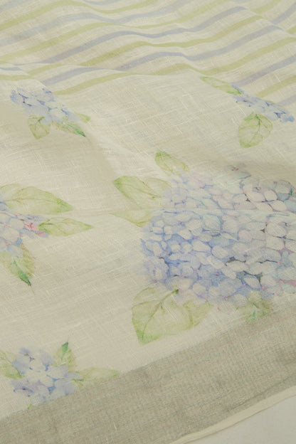 Linen Horizontal Lines White Saree