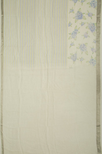 Linen Horizontal Lines White Saree