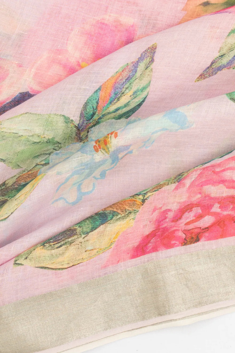Linen Floral Printed Lavender Saree