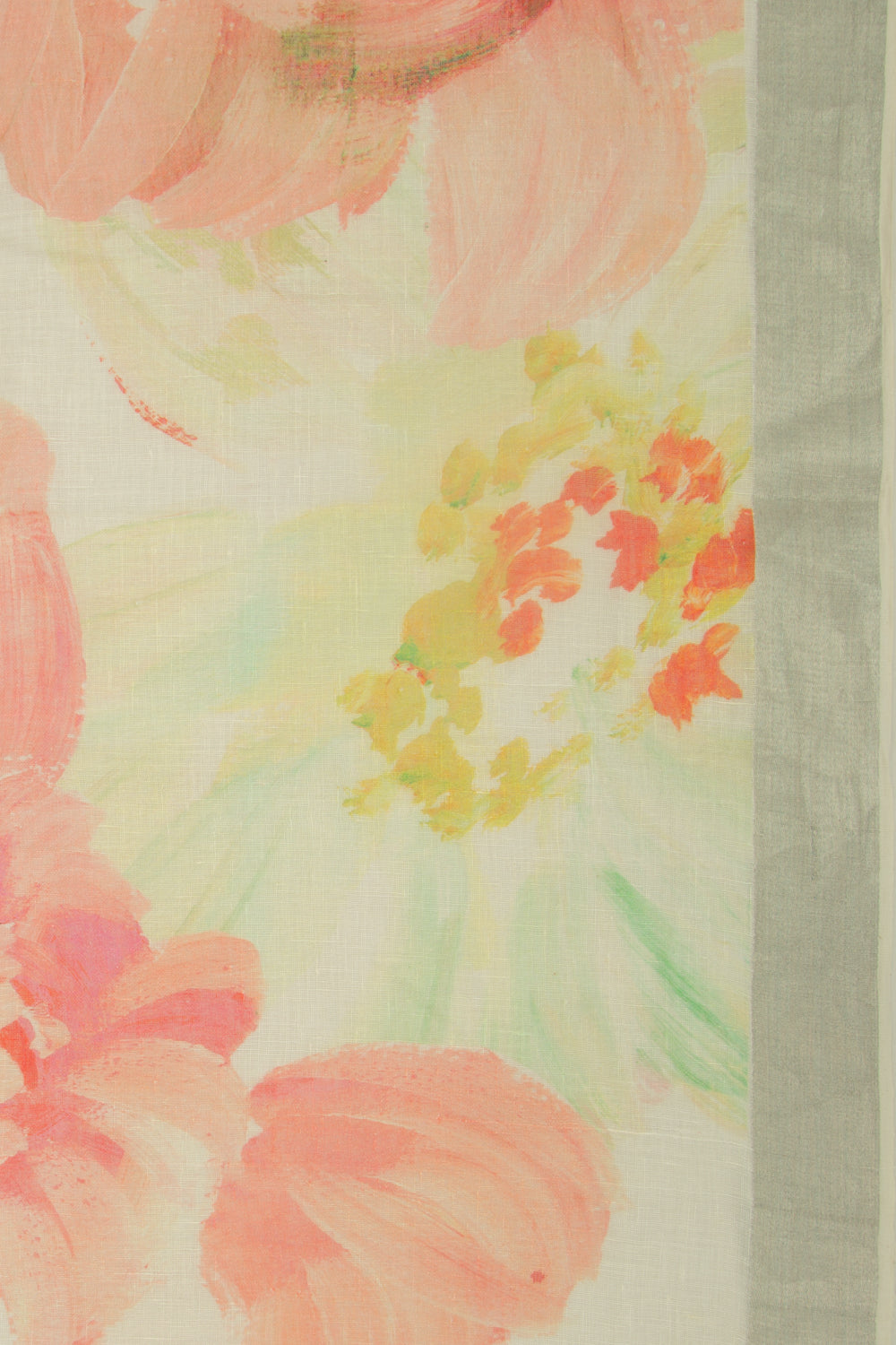 Linen Floral Printed White Saree