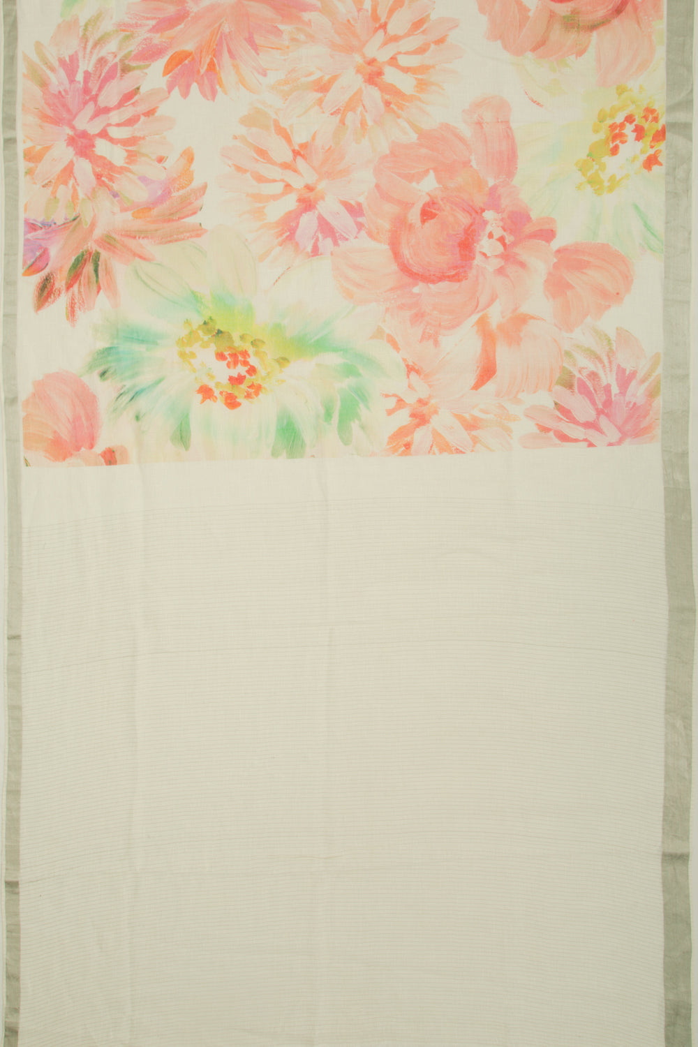 Linen Floral Printed White Saree