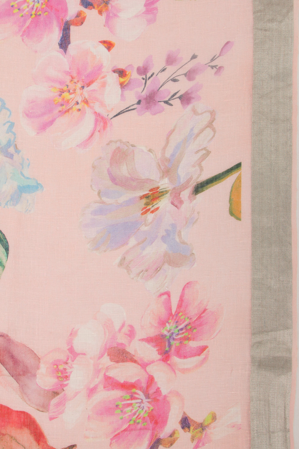 Linen Floral Printed Baby Pink Saree