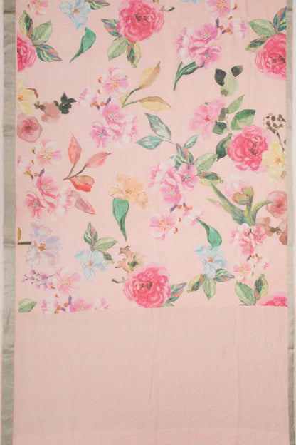 Linen Floral Printed Baby Pink Saree