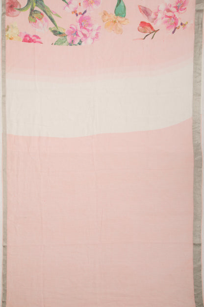 Linen Floral Printed Baby Pink Saree
