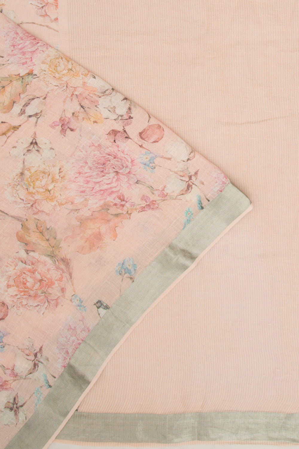 Linen Floral Printed Peach Saree
