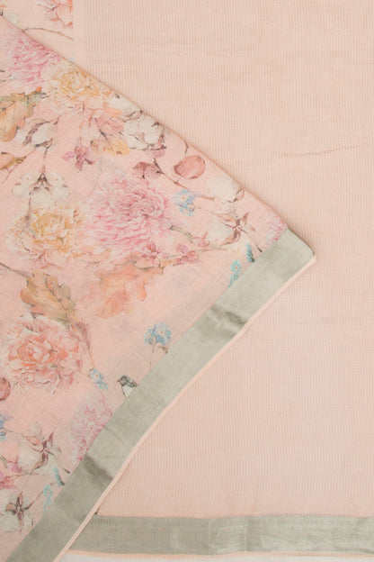 Linen Floral Printed Peach Saree