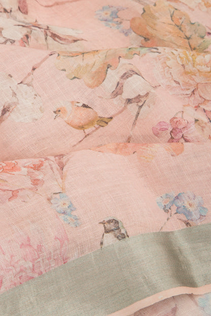 Linen Floral Printed Peach Saree