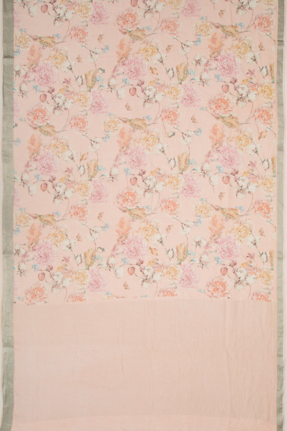 Linen Floral Printed Peach Saree