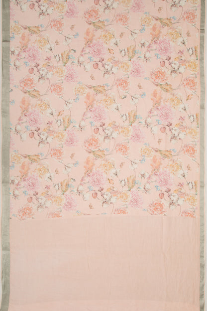 Linen Floral Printed Peach Saree