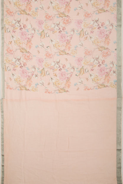 Linen Floral Printed Peach Saree