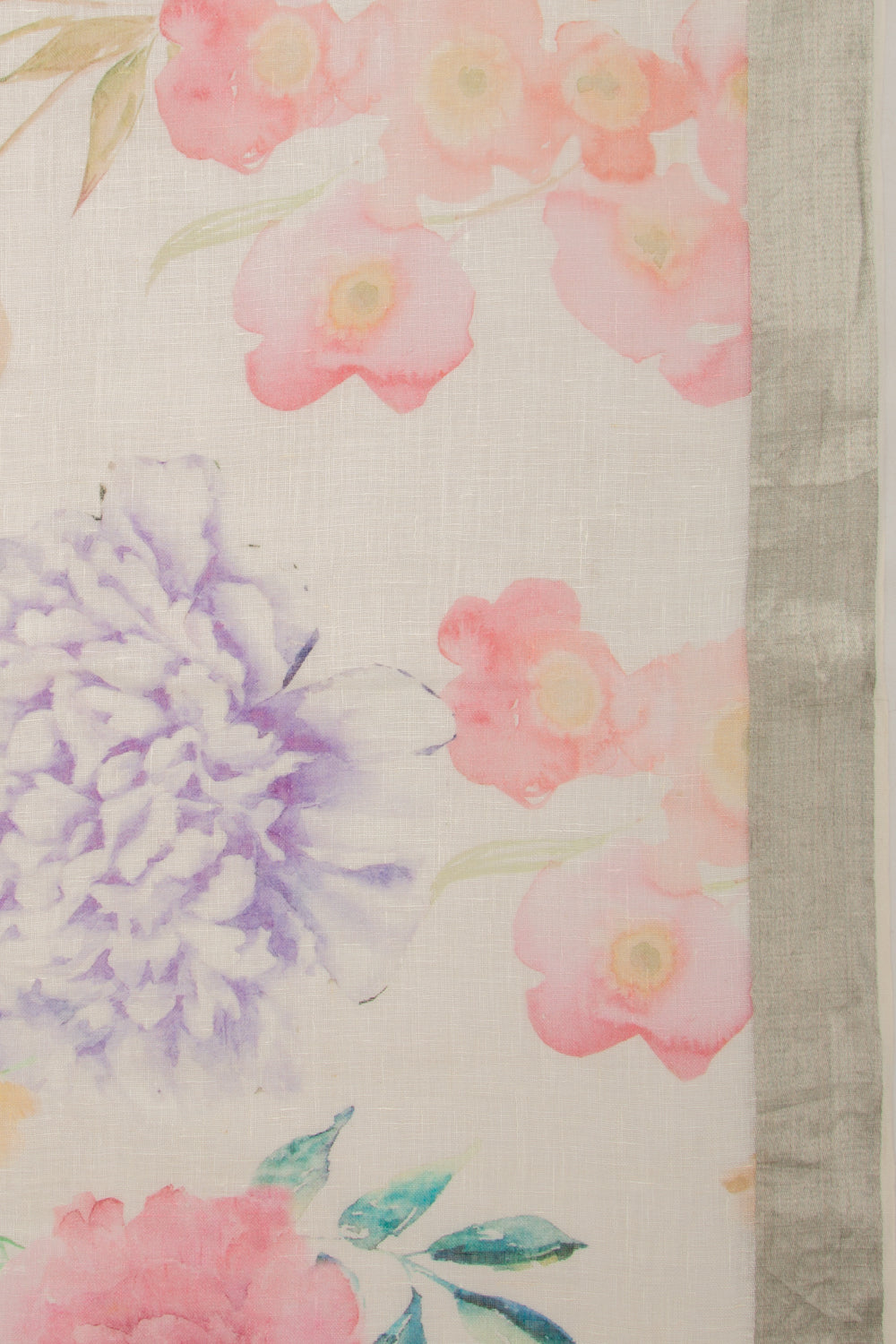 Linen Floral Printed White Saree