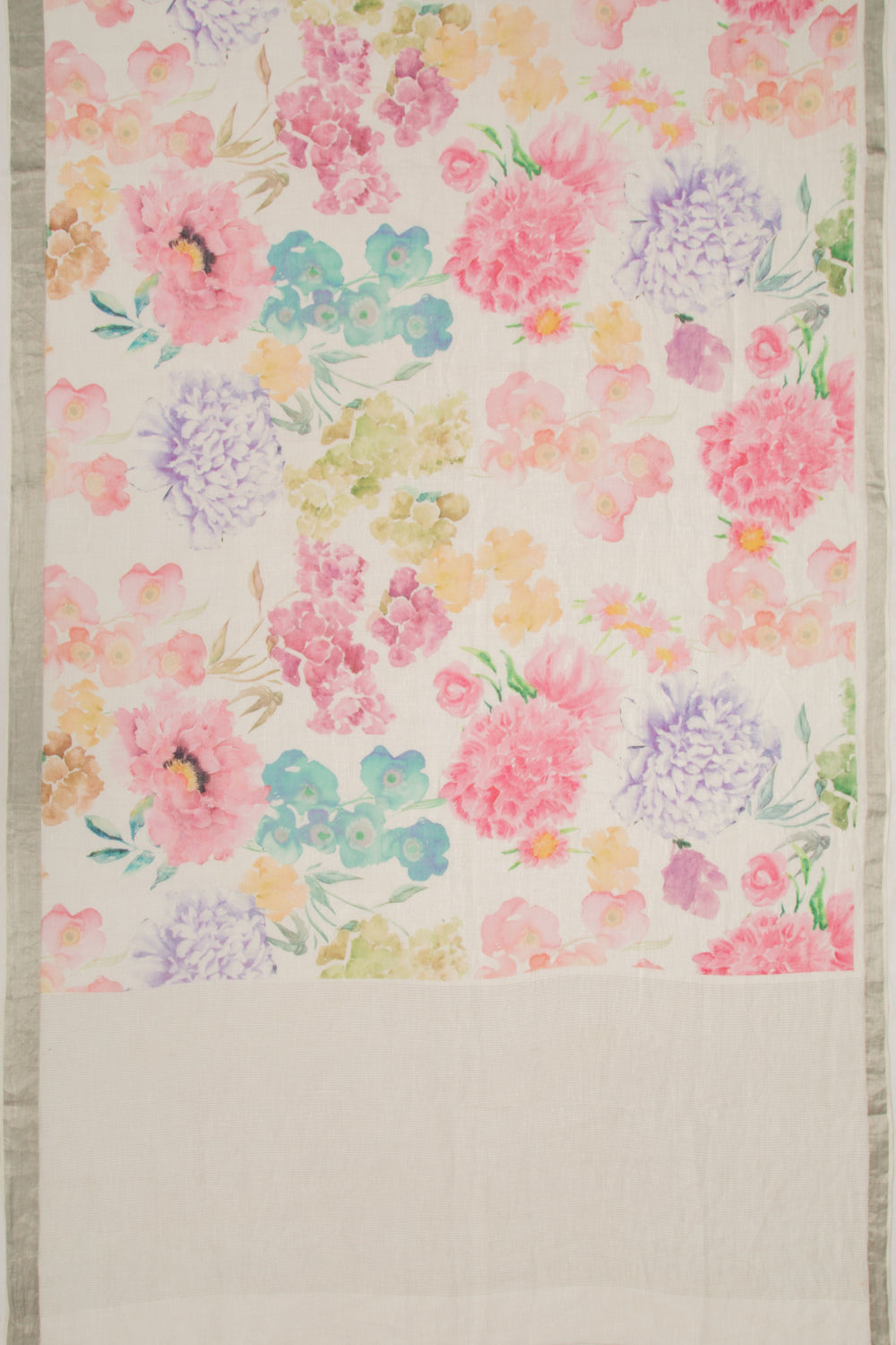 Linen Floral Printed White Saree
