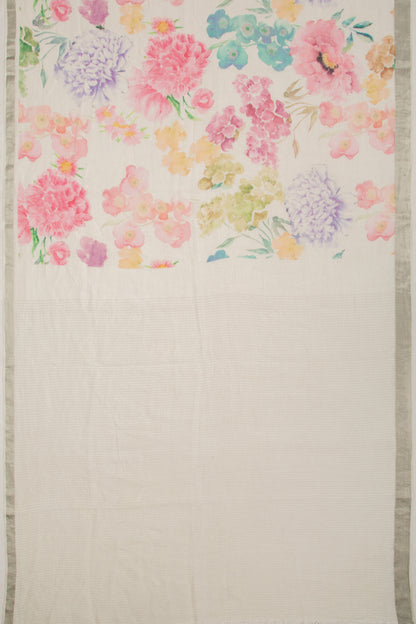 Linen Floral Printed White Saree