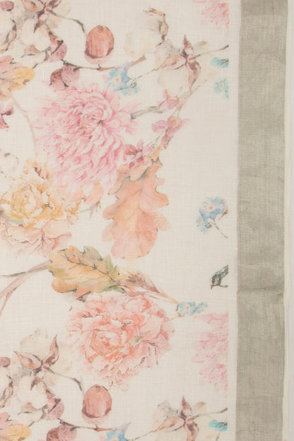 Linen Floral Printed White Saree
