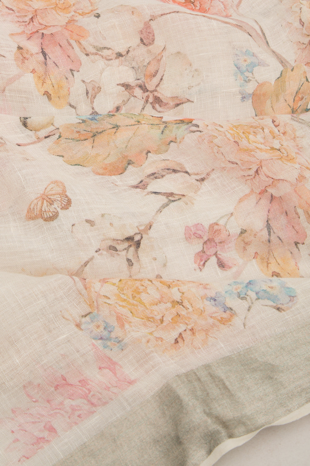Linen Floral Printed White Saree
