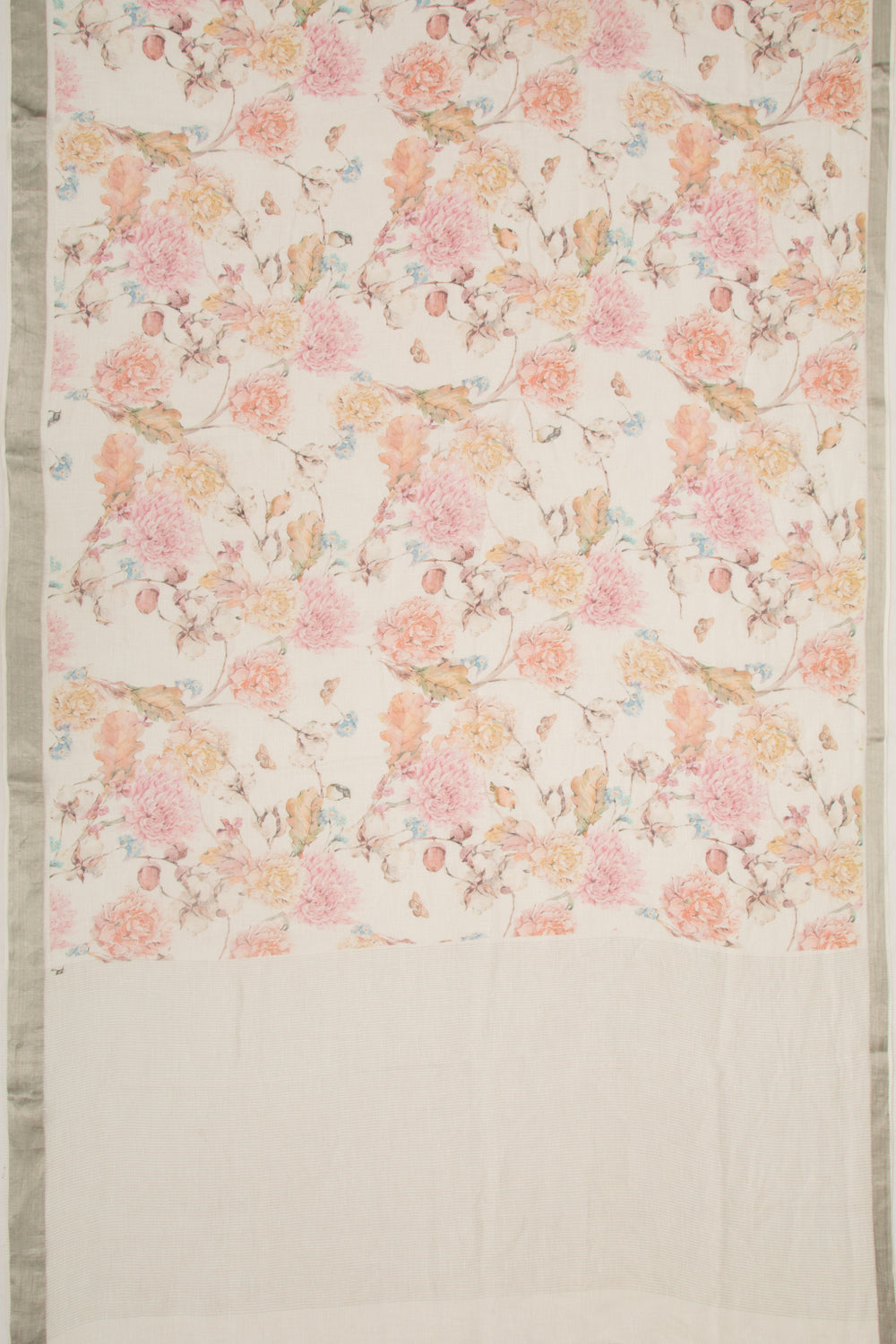 Linen Floral Printed White Saree
