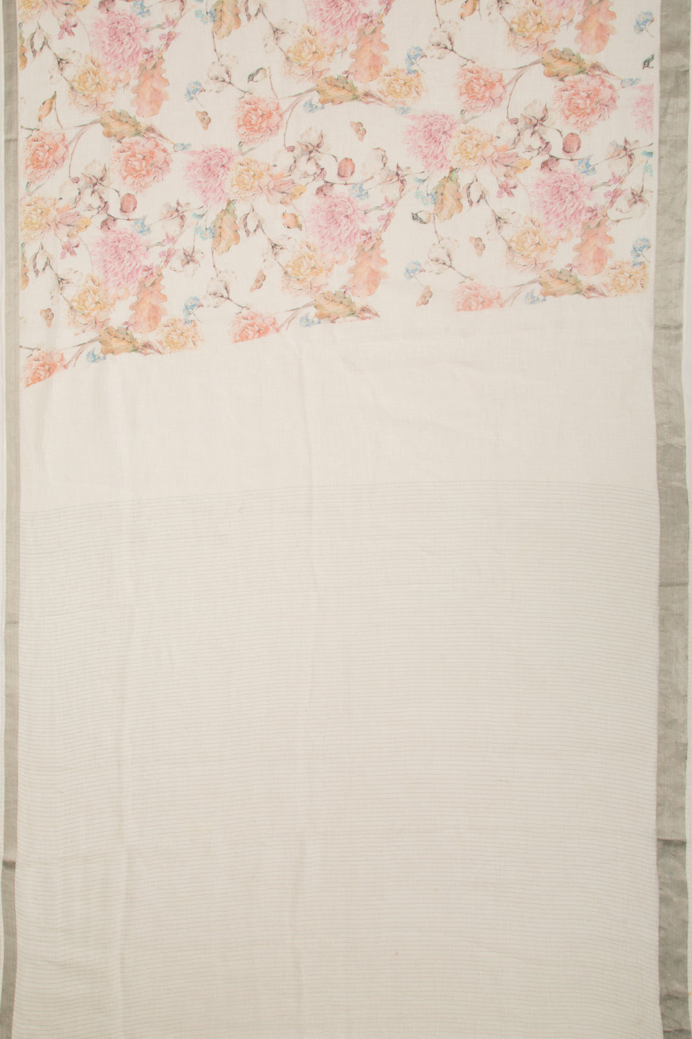 Linen Floral Printed White Saree