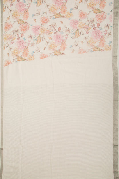 Linen Floral Printed White Saree