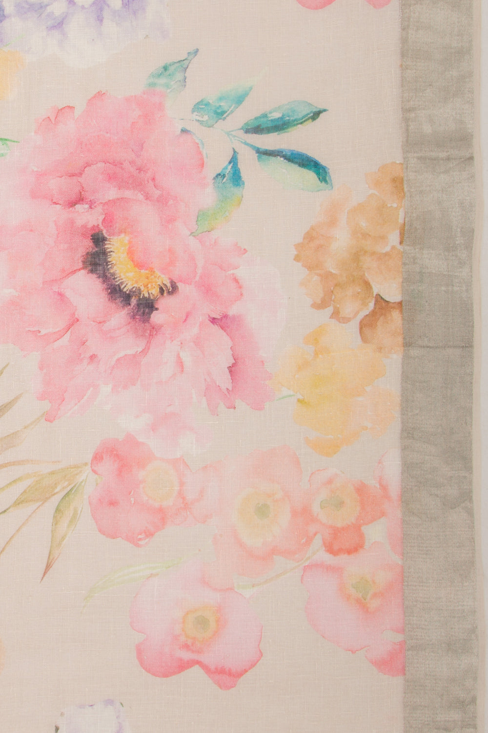 Linen Floral Printed Off White Saree