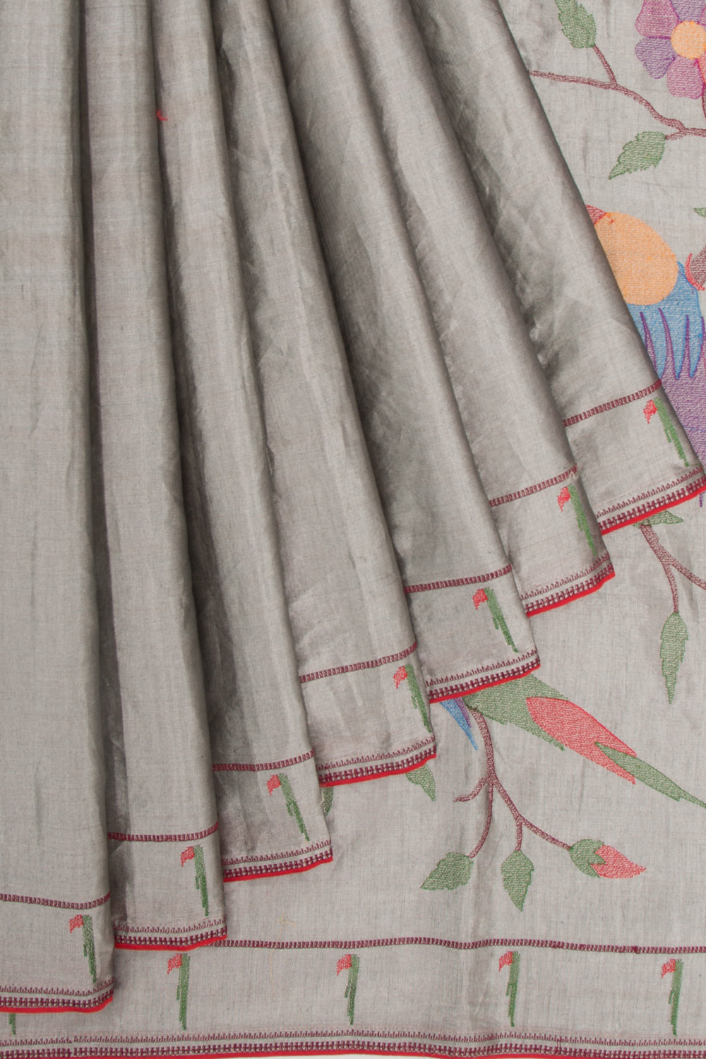 Organza Tissue Plain Silver Saree