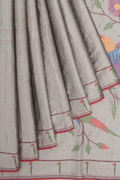 Organza Tissue Plain Silver Saree