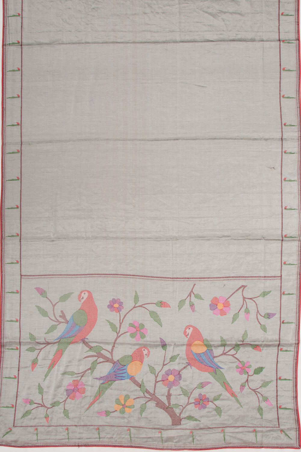 Organza Tissue Plain Silver Saree