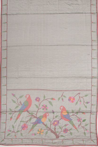 Organza Tissue Plain Silver Saree