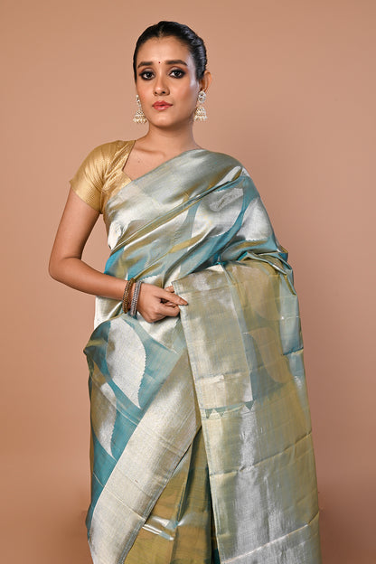 Kanchipuram Silk Geometrical Brocade Blue Saree