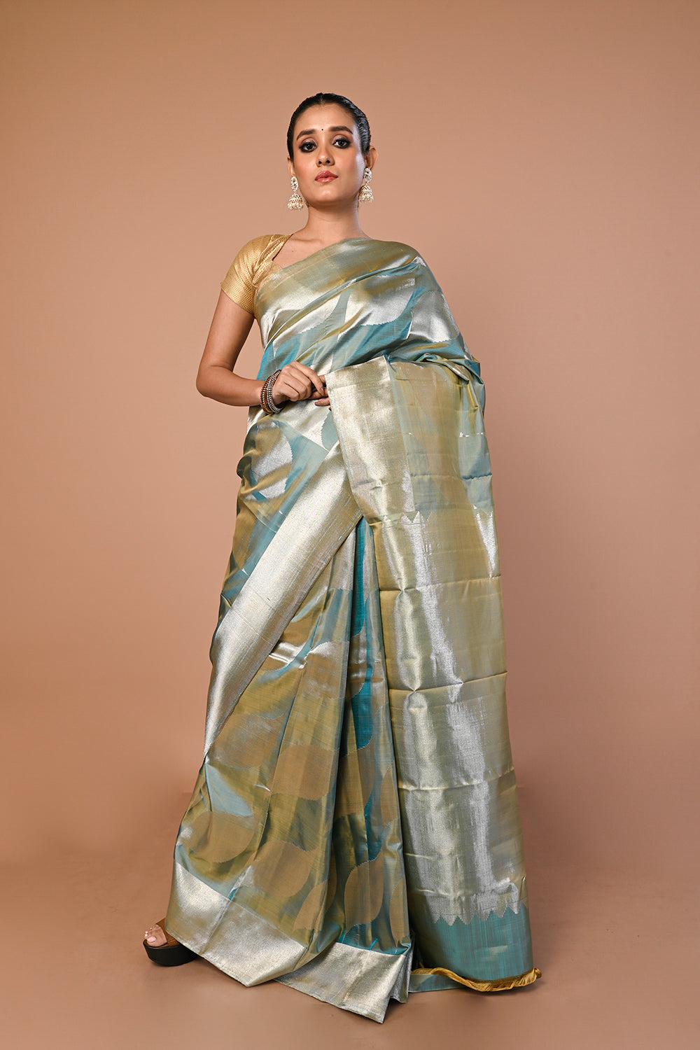 Kanchipuram Silk Geometrical Brocade Blue Saree
