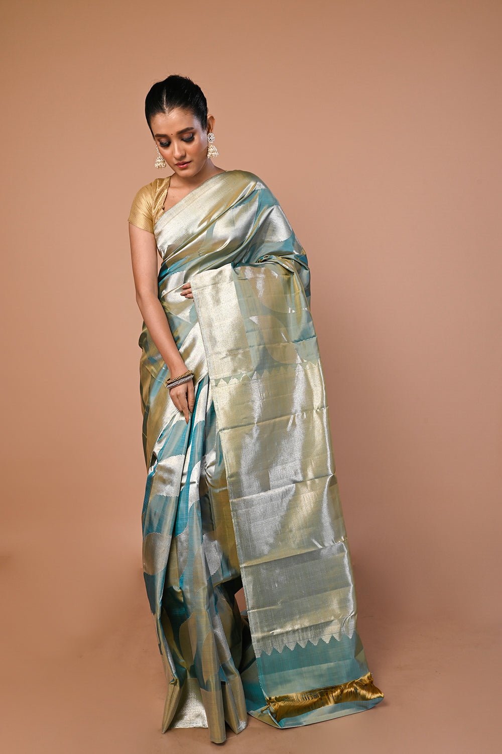 Kanchipuram Silk Geometrical Brocade Blue Saree