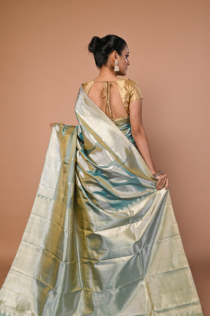 Kanchipuram Silk Geometrical Brocade Blue Saree