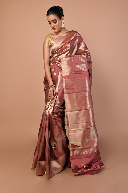 Kanchipuram Silk Geometrical Brocade Brown Saree