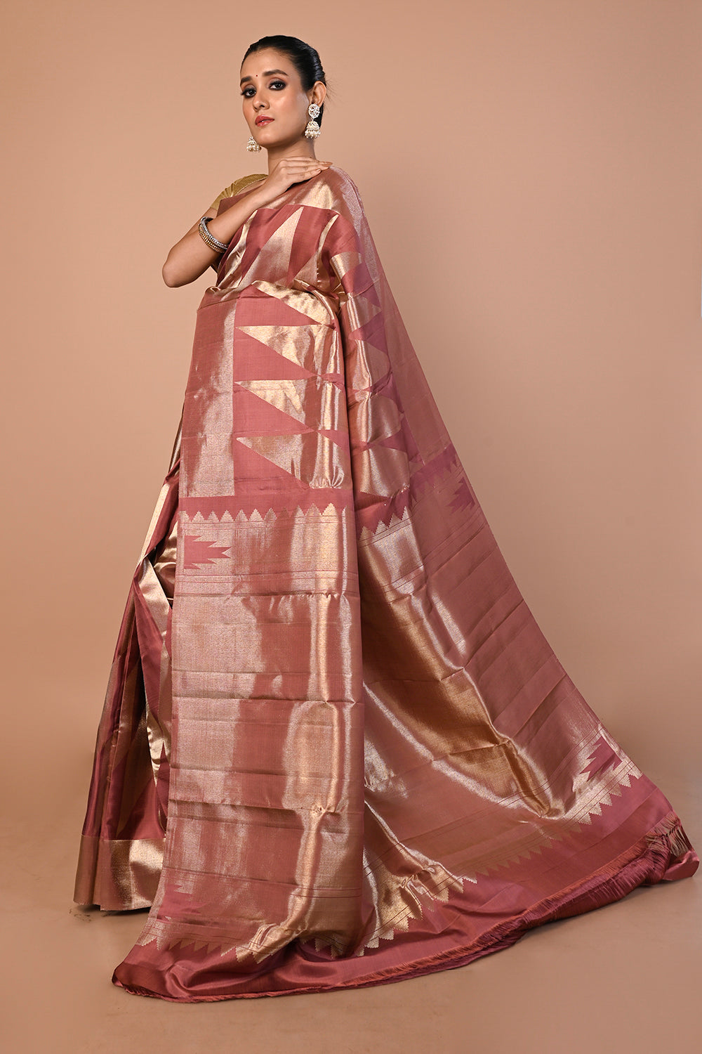 Kanchipuram Silk Geometrical Brocade Brown Saree