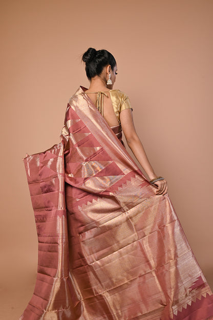 Kanchipuram Silk Geometrical Brocade Brown Saree