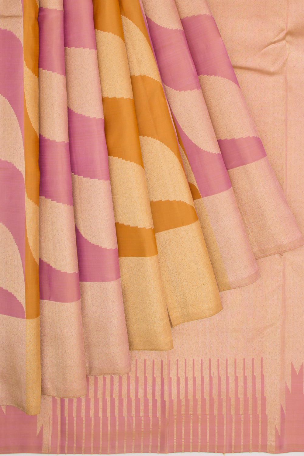 Kanchipuram Silk Tissue Brocade Pink And Mustard Yellow Saree