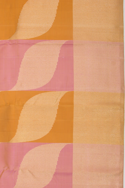 Kanchipuram Silk Tissue Brocade Pink And Mustard Yellow Saree