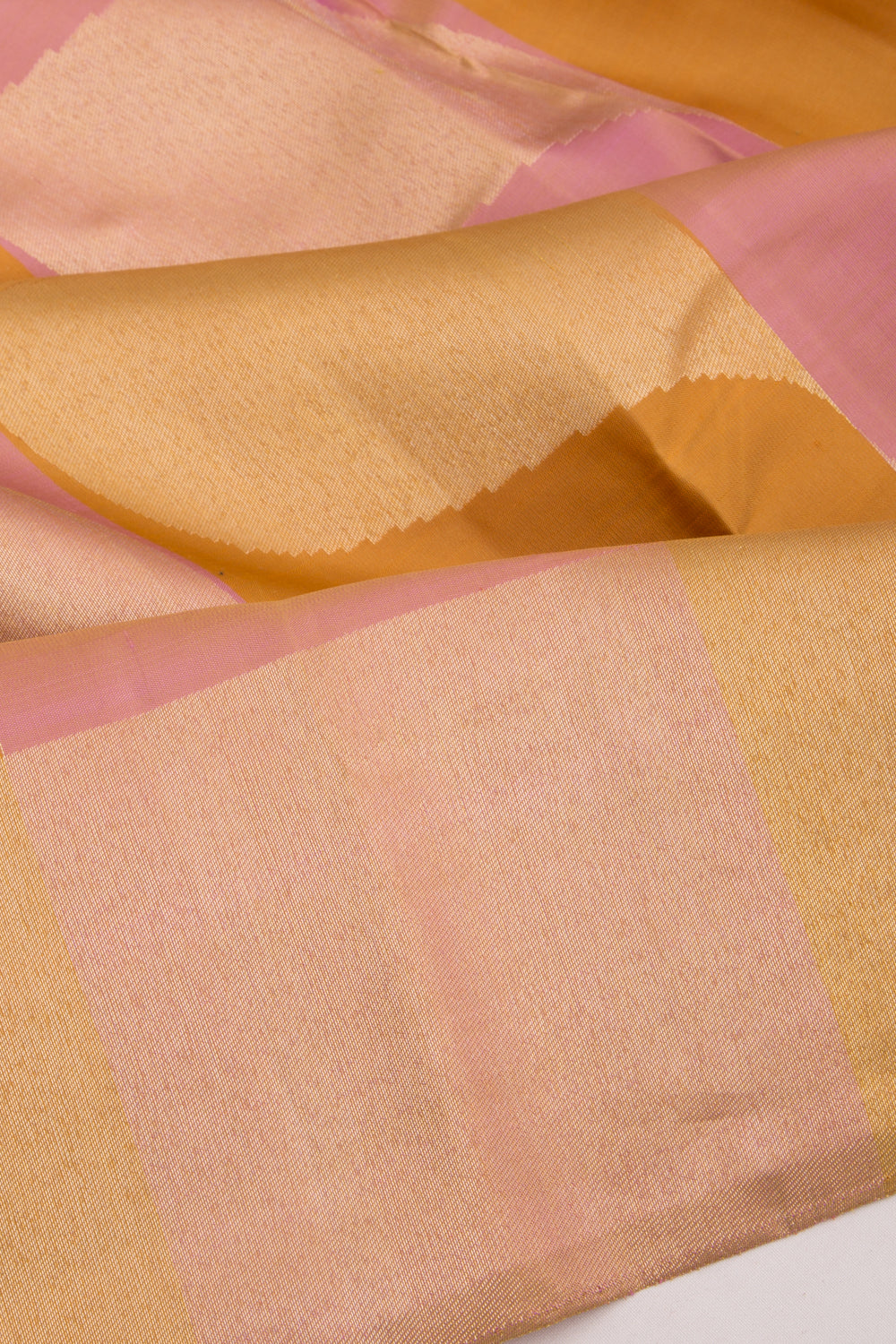 Kanchipuram Silk Tissue Brocade Pink And Mustard Yellow Saree