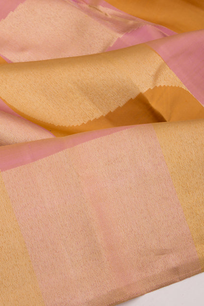 Kanchipuram Silk Tissue Brocade Pink And Mustard Yellow Saree