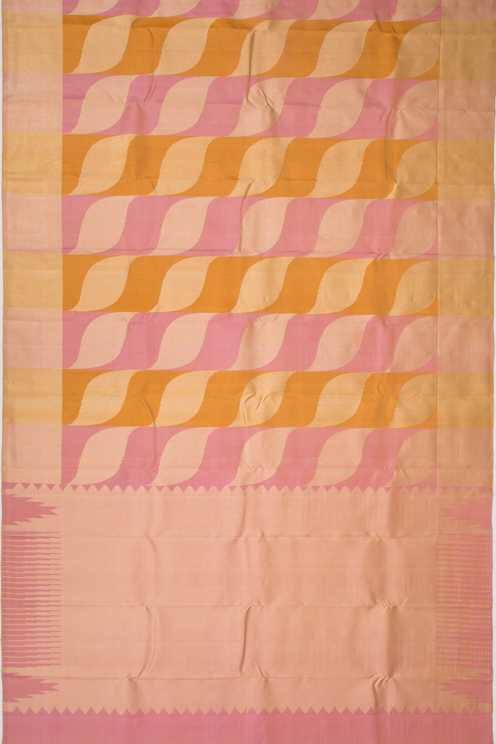 Kanchipuram Silk Tissue Brocade Pink And Mustard Yellow Saree