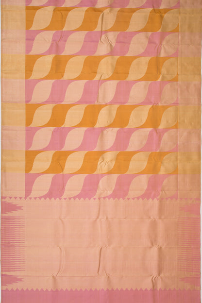 Kanchipuram Silk Tissue Brocade Pink And Mustard Yellow Saree
