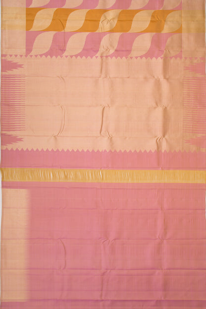 Kanchipuram Silk Tissue Brocade Pink And Mustard Yellow Saree