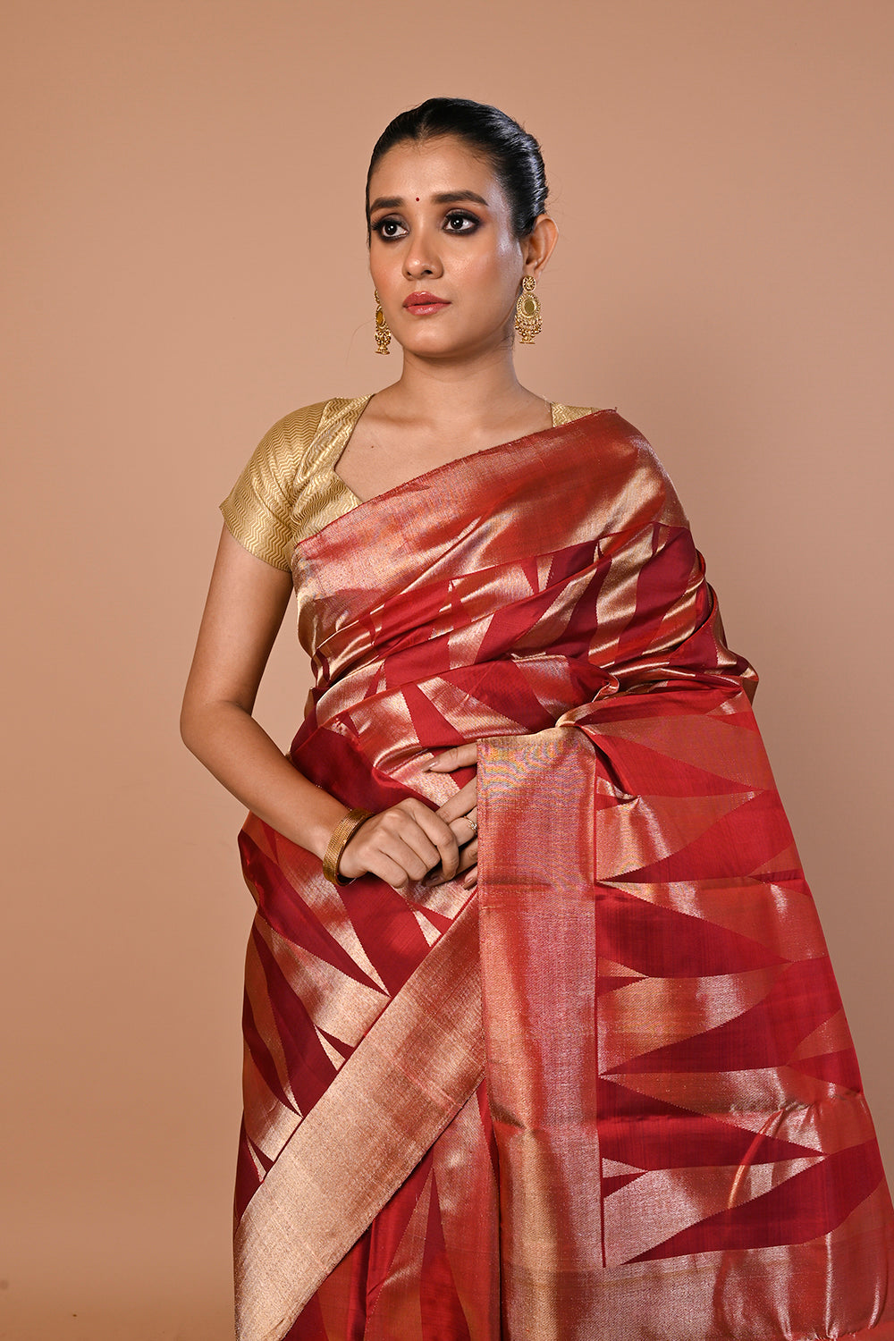 Kanchipuram Silk Geometrical Brocade Maroon Saree