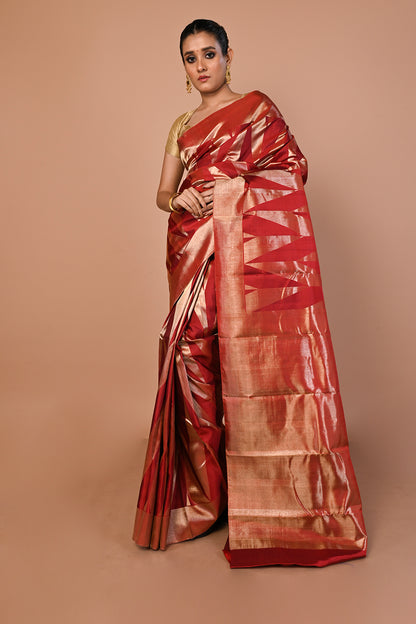 Kanchipuram Silk Geometrical Brocade Maroon Saree