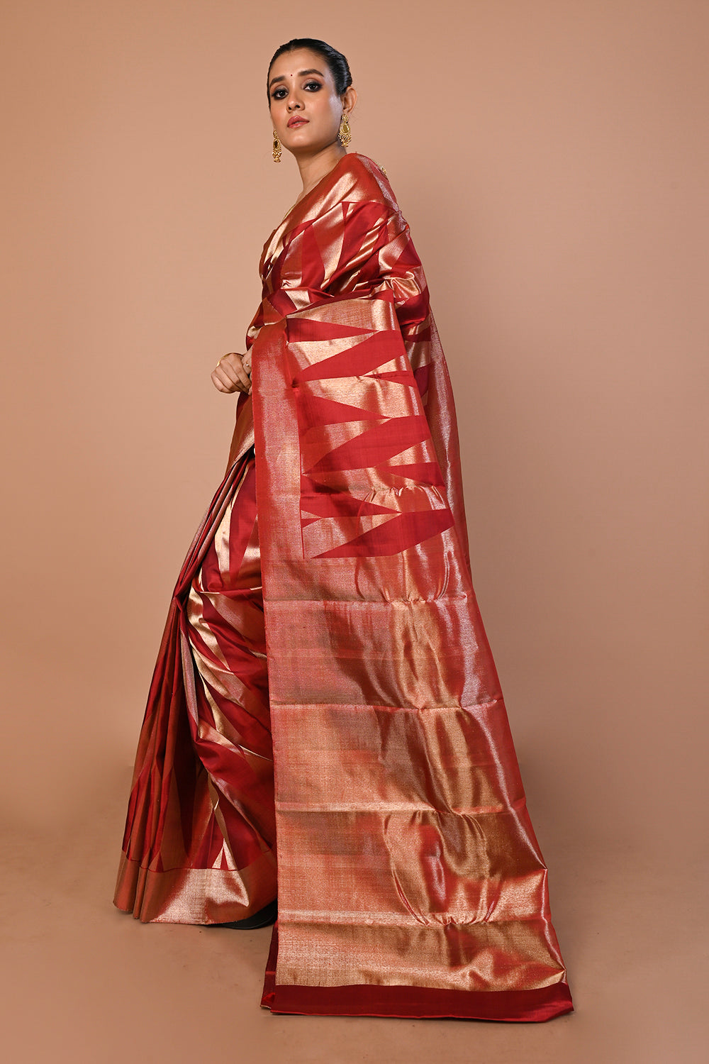 Kanchipuram Silk Geometrical Brocade Maroon Saree