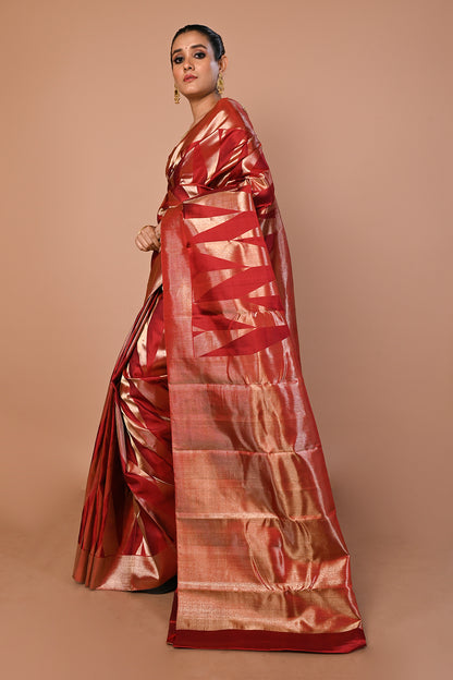 Kanchipuram Silk Geometrical Brocade Maroon Saree